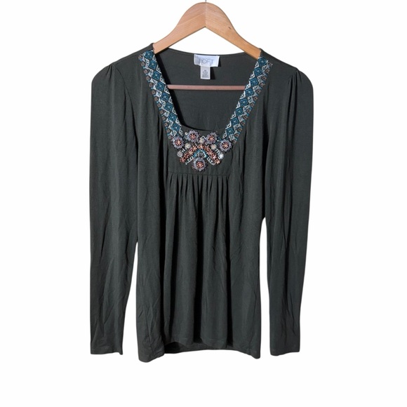 LOFT Y2K Boho Fairy Long Sleeve Beaded Top Size XS - Picture 2 of 7